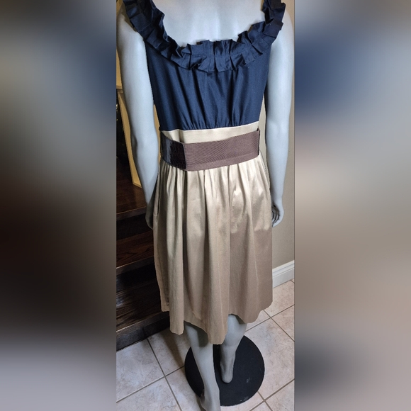 Jessica Howard Beige And Blue Dress, Croc-Embossed Belt - Picture 3 of 13